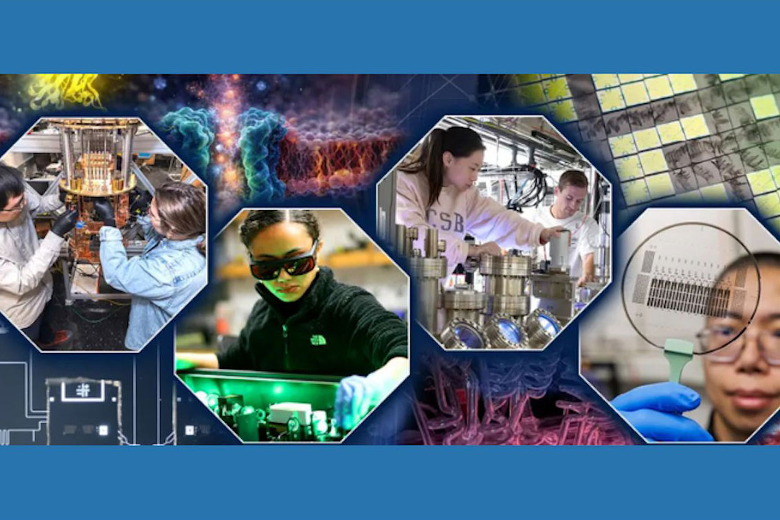 Collage of scientists conducting quantum computing research in laboratory settings